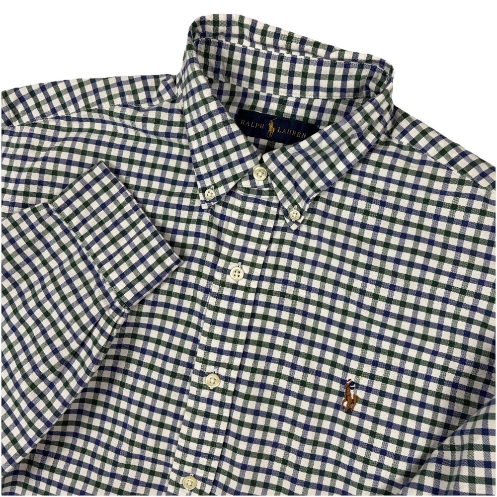 Ralph Lauren Shirt Mens Large Blue Green Plaid OCBD Oxford Button Down Preppy